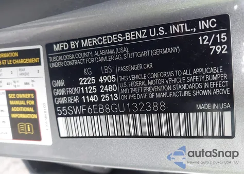 2016 Mercedes-Benz C 450 Amg 4Matic z USA, uszkodzony, nr VIN 55SWF6EB8GU132388